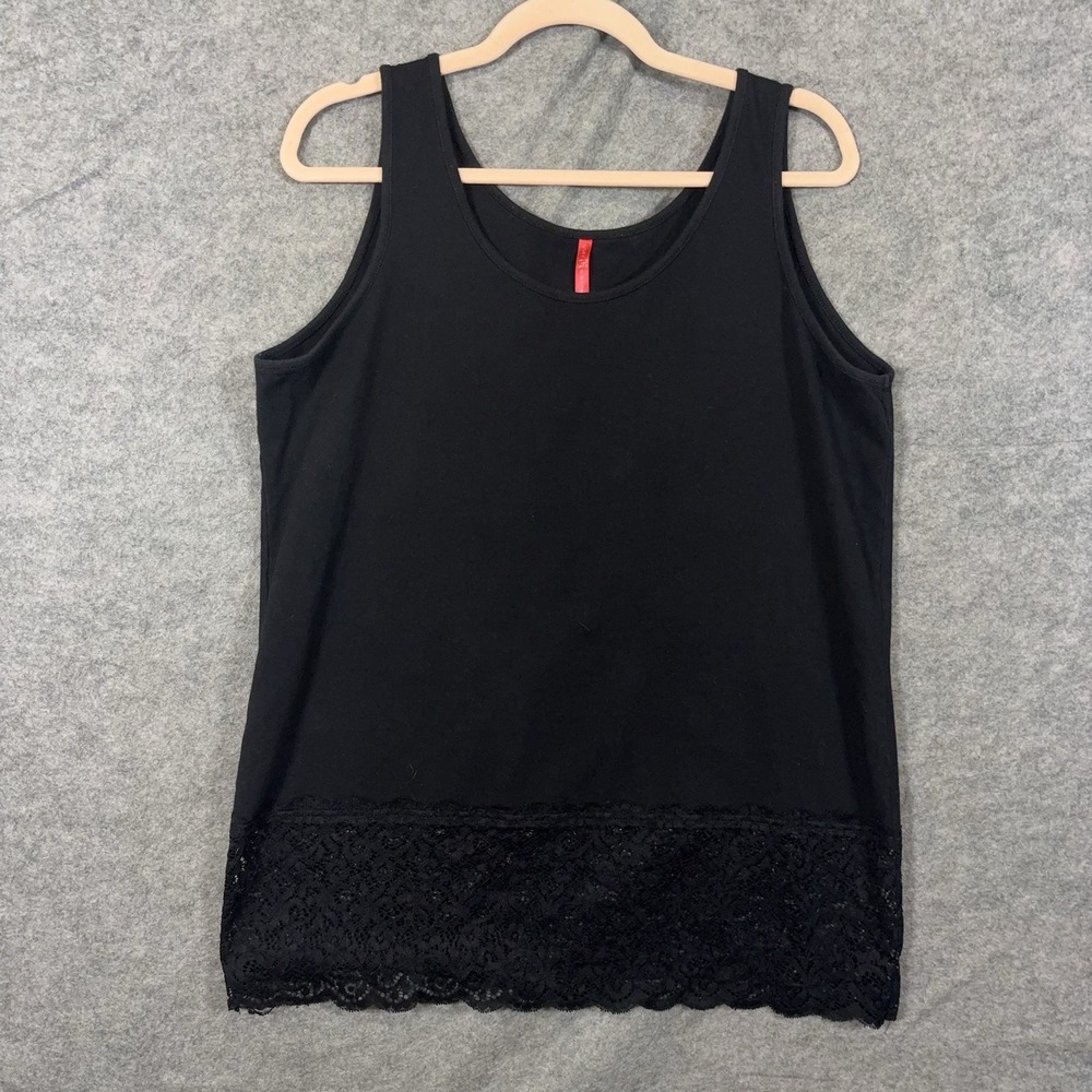 Ruby Ribbon Extender Tank Womens XL Black Cotton Blend Lace Trim